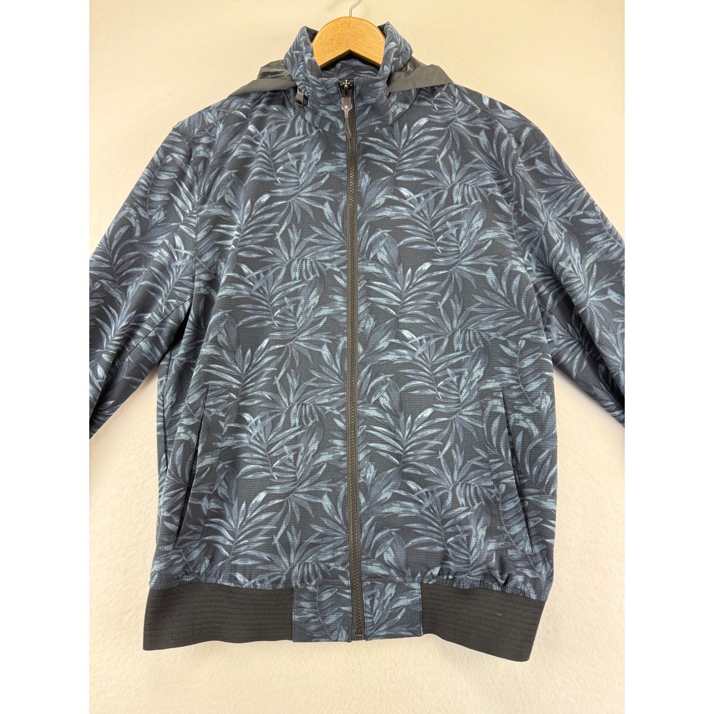 Banana Republic Jacket Mens Small Blue Tropical Leaf Print Hooded Full Zip